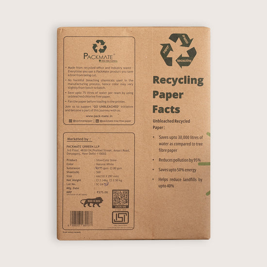 Packmate Silvercote Shine White A4 Copier, 500 Sheets |  Made From 100% Recycled Paper