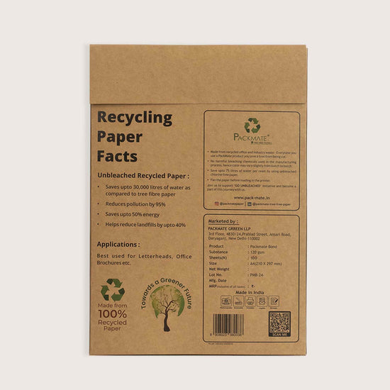 Packmate Bond Paper (120 GSM | A4 Size - 100 Sheets)| Made From 100% Recycled Paper