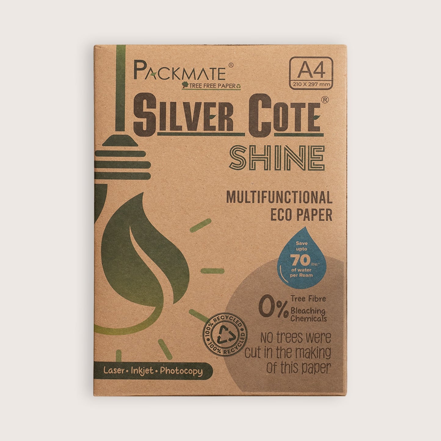 Packmate Silvercote Shine White A4 Copier, 500 Sheets |  Made From 100% Recycled Paper