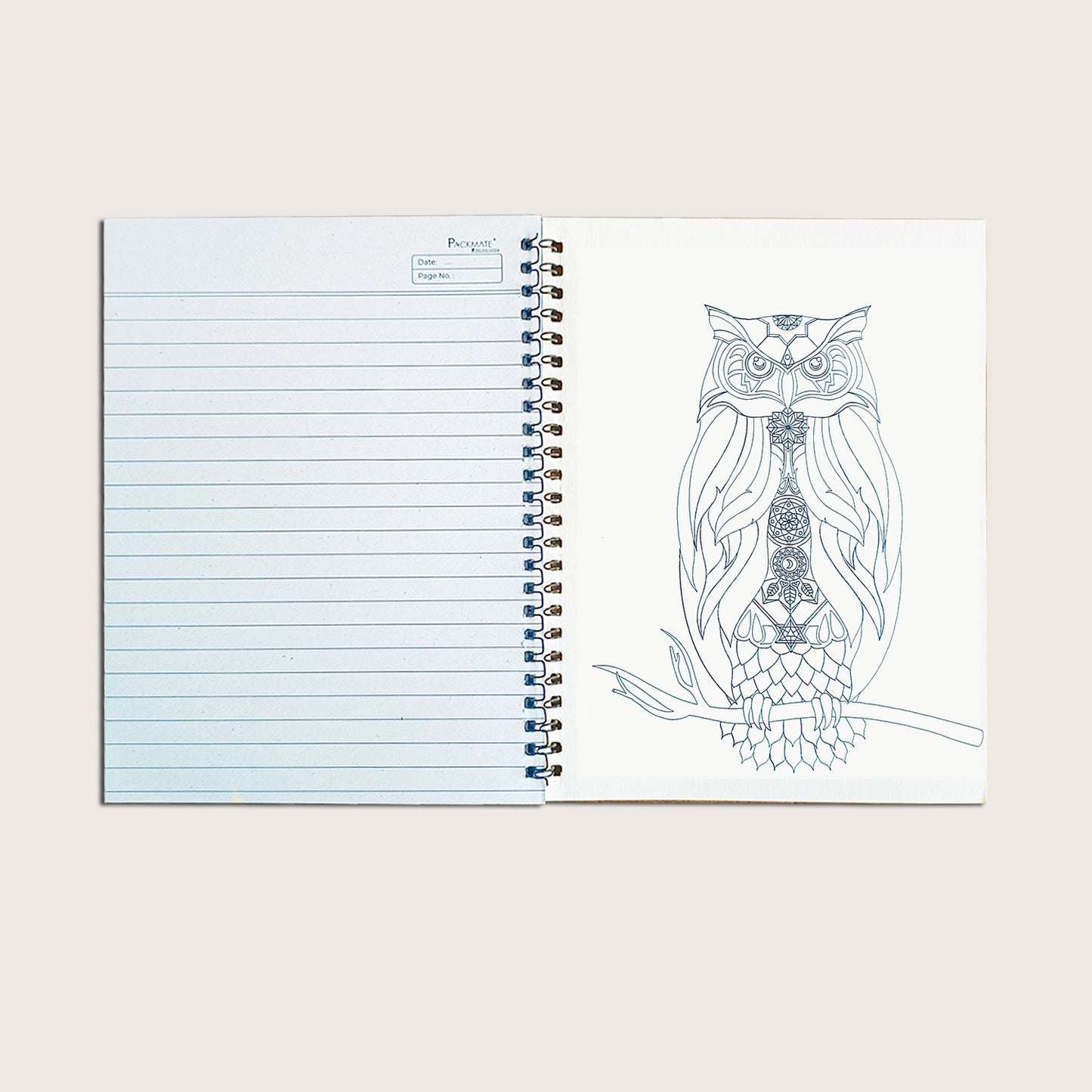 Packmate Zentangle Art Spiral Notebook (Owl Design) - Ruled (Pack of 3) Made From 100% Recycled Paper