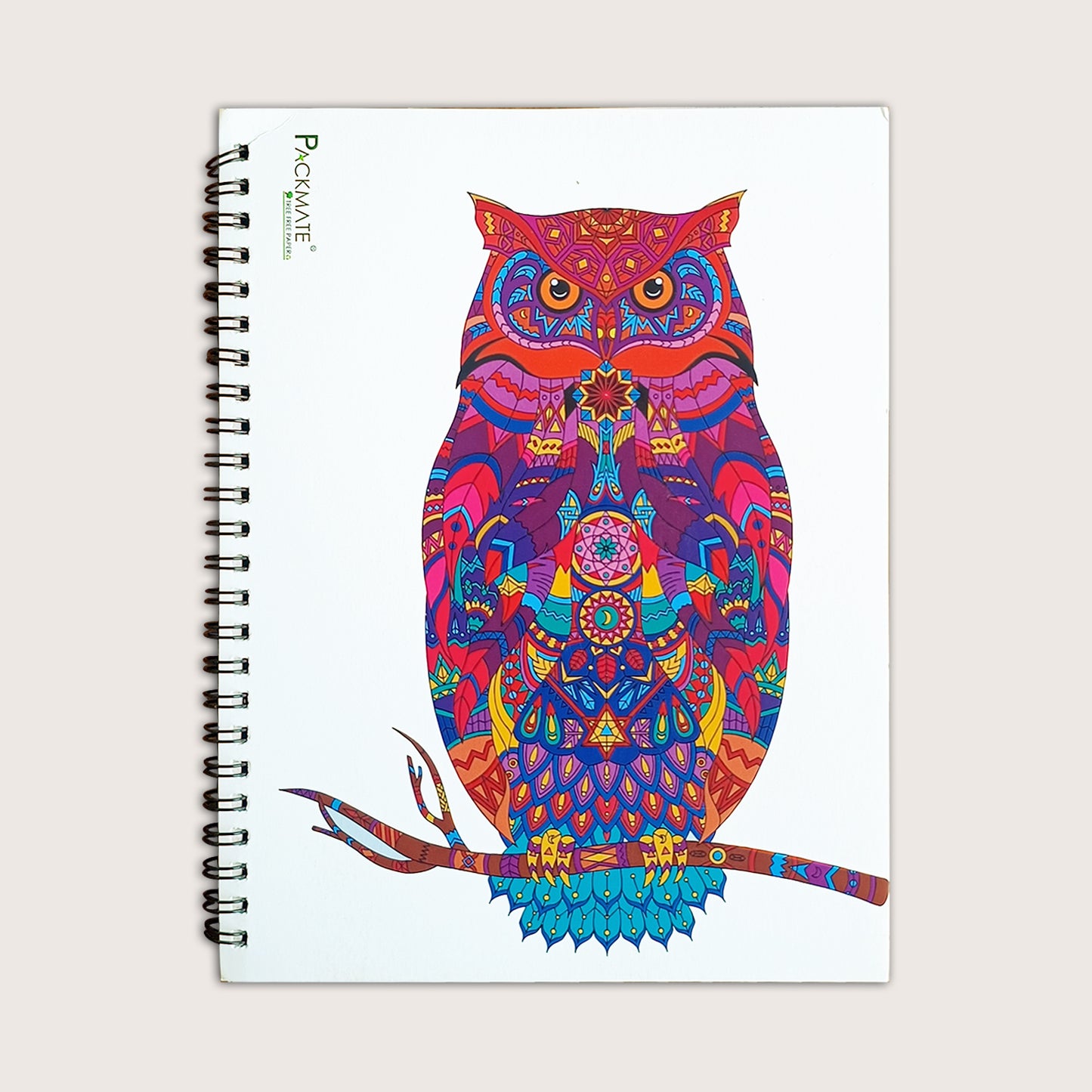 Packmate Zentangle Art Spiral Notebook (Owl Design) - Ruled (Pack of 3) Made From 100% Recycled Paper