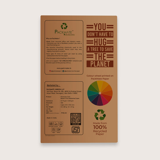 Packmate Gold Copier - Legal,1 Ream, 500 Sheet |  Made From 100% Recycled Paper