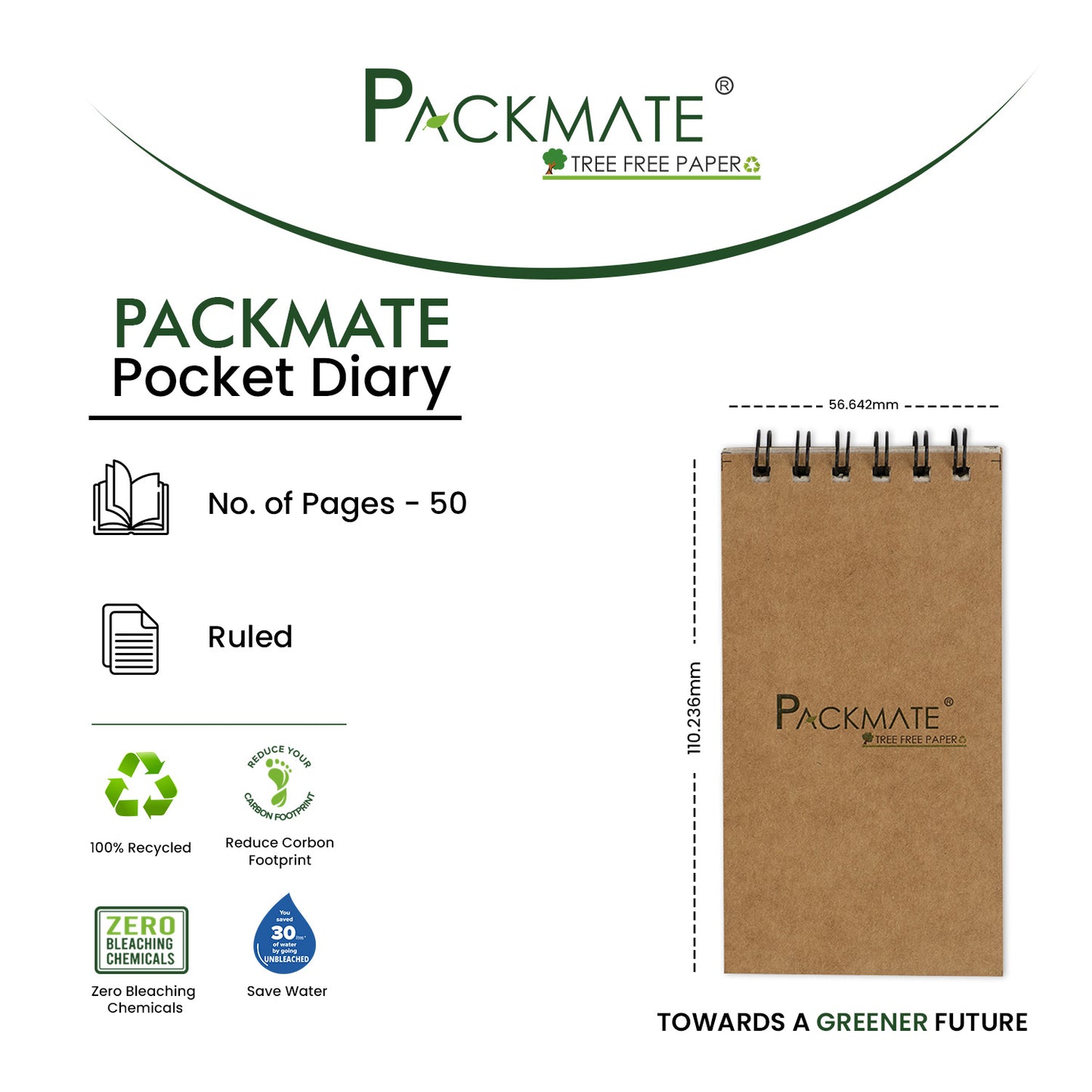 Packmate Ruled Pocket Diary | Pack of 10 | Made from 100% Recycled Paper