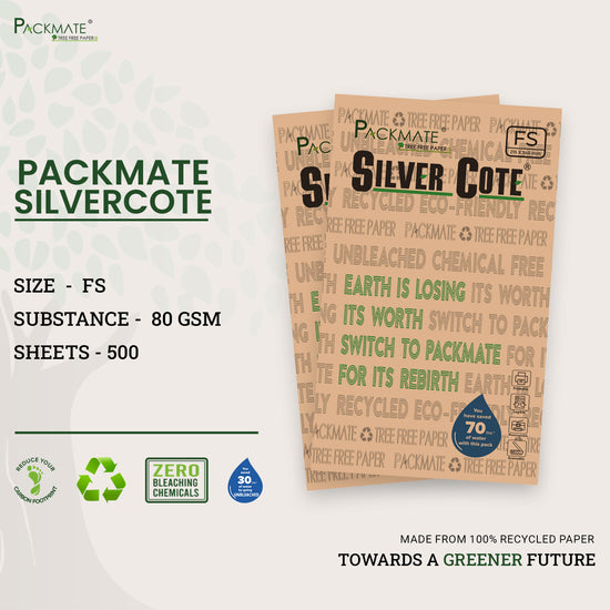 Packmate Silvercote Copier - FS, 1 Ream, 500 Sheet |  Made From 100% Recycled Paper