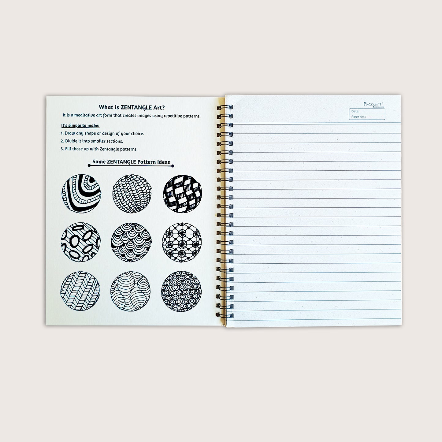 Packmate Zentangle Art Spiral Notebook (Owl Design) - Ruled (Pack of 3) Made From 100% Recycled Paper