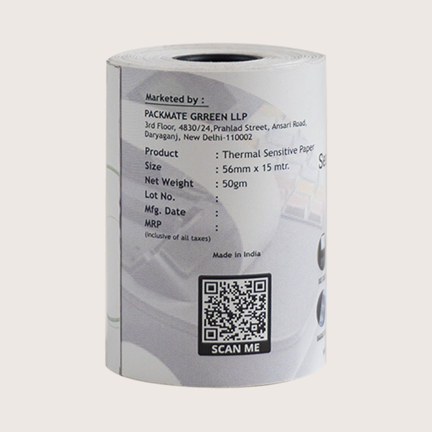 Packmate Thermal paper Roll | 56mm x 15 Mtr |Pack 10 Roll