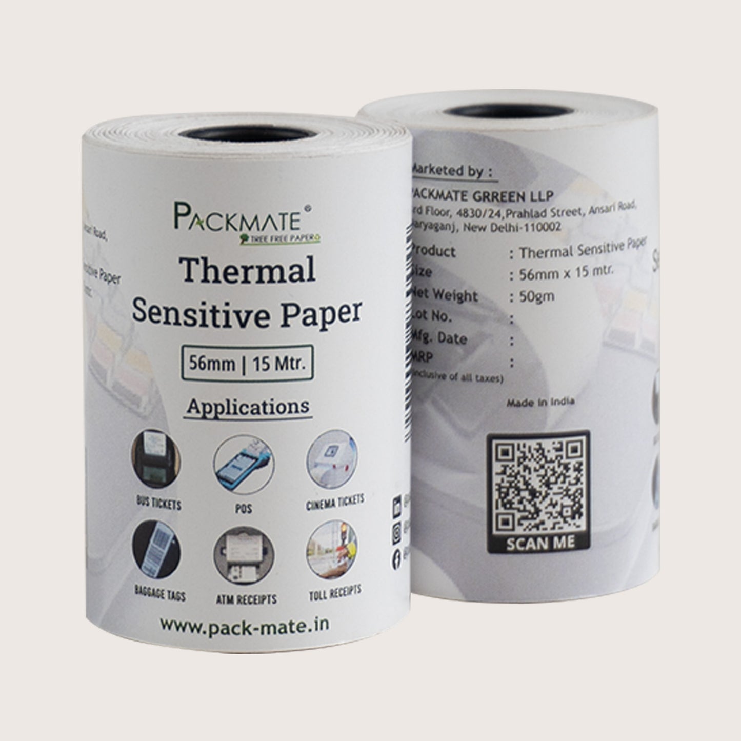 Packmate Thermal paper Roll | 56mm x 15 Mtr |Pack 10 Roll