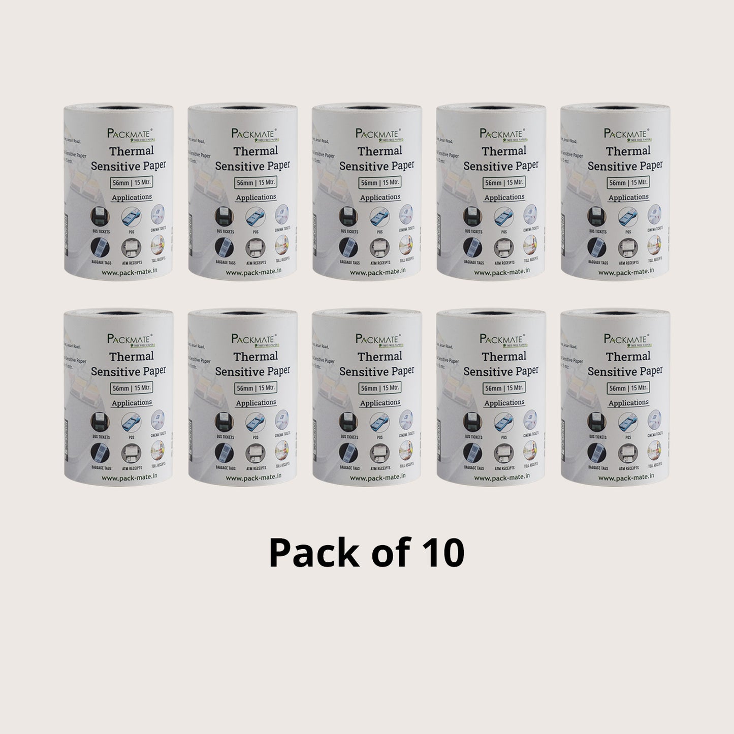 Packmate Thermal paper Roll | 56mm x 15 Mtr |Pack 10 Roll