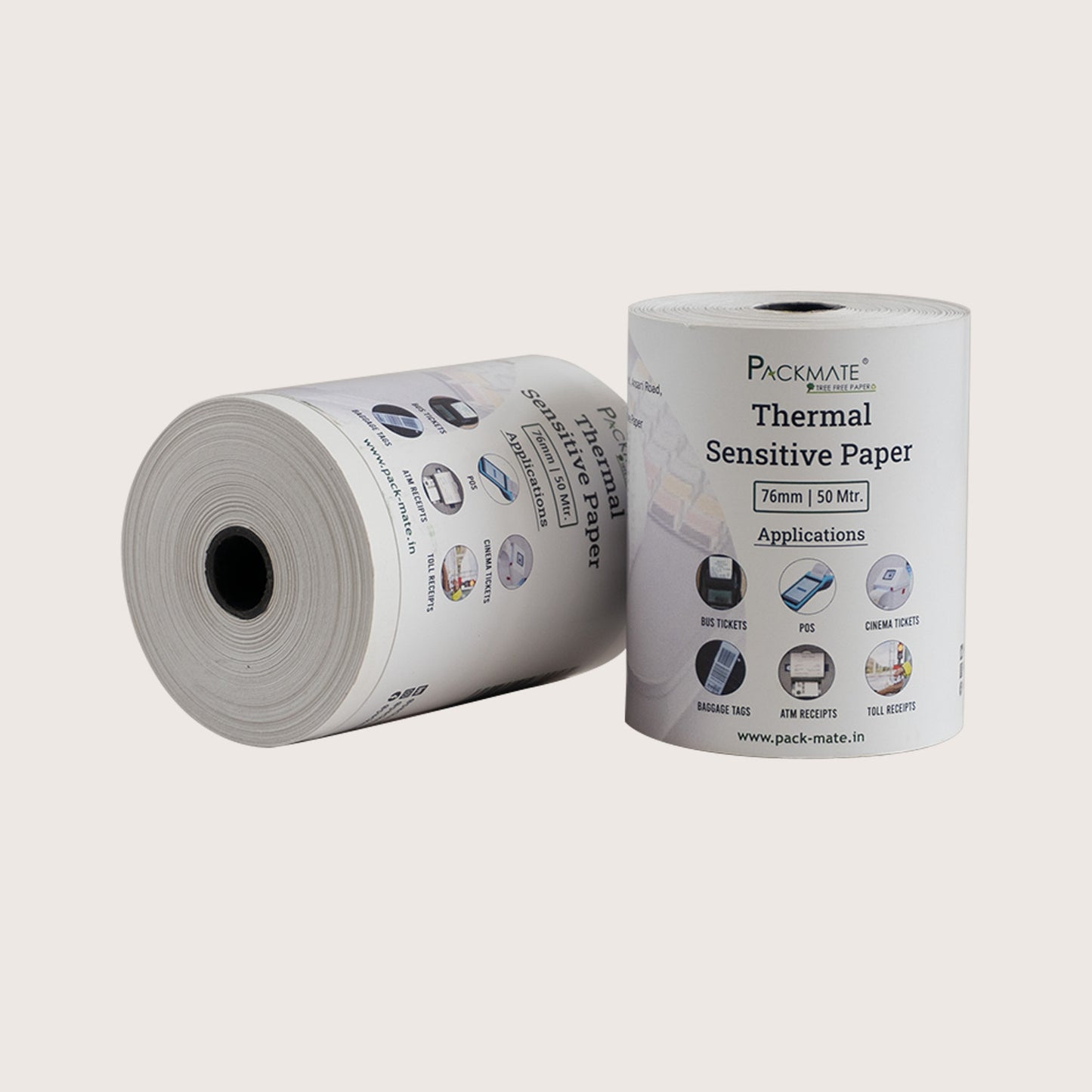 Packmate Thermal paper Roll | 76mm x 50mtr | Pack of 10 Roll