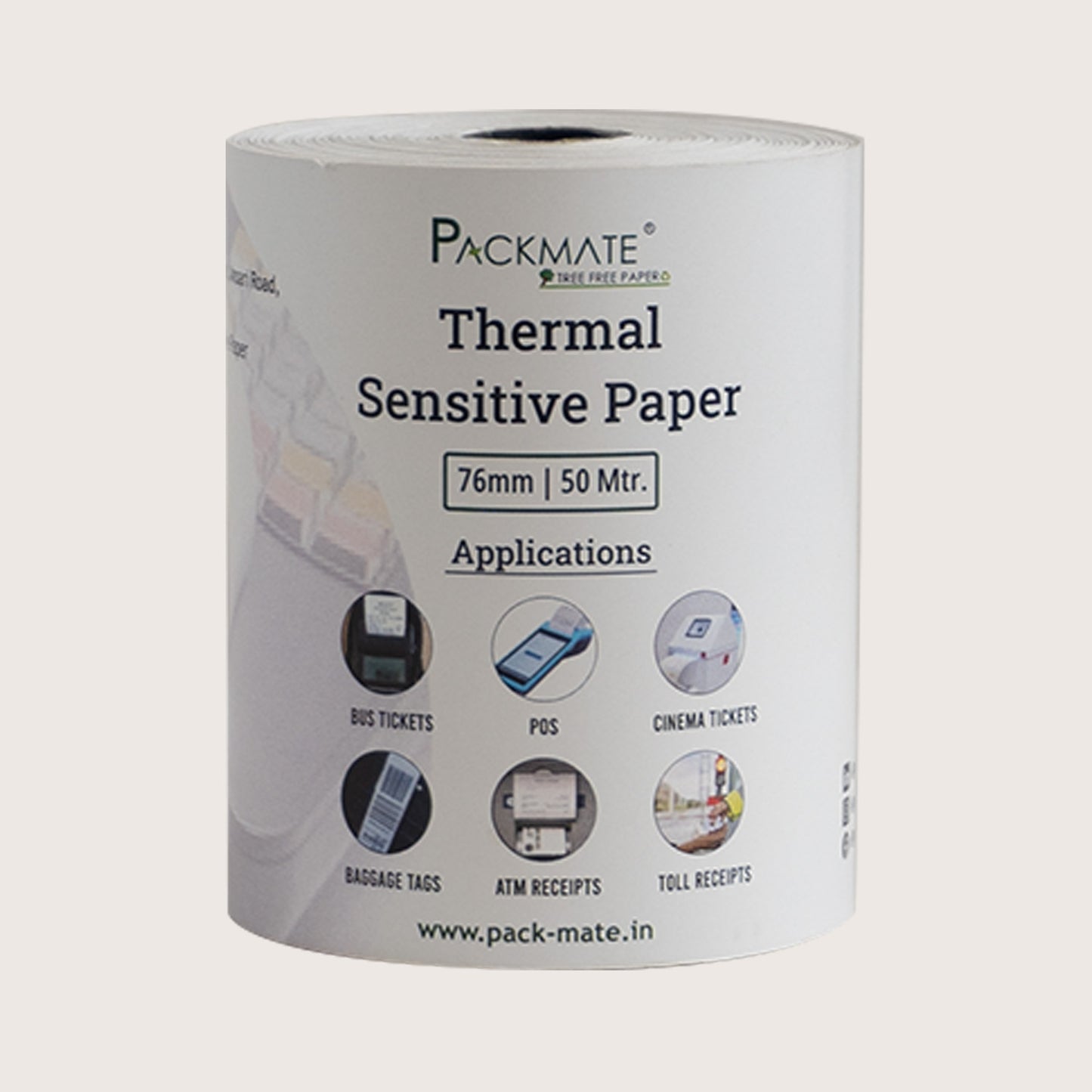 Packmate Thermal paper Roll | 76mm x 50mtr | Pack of 10 Roll