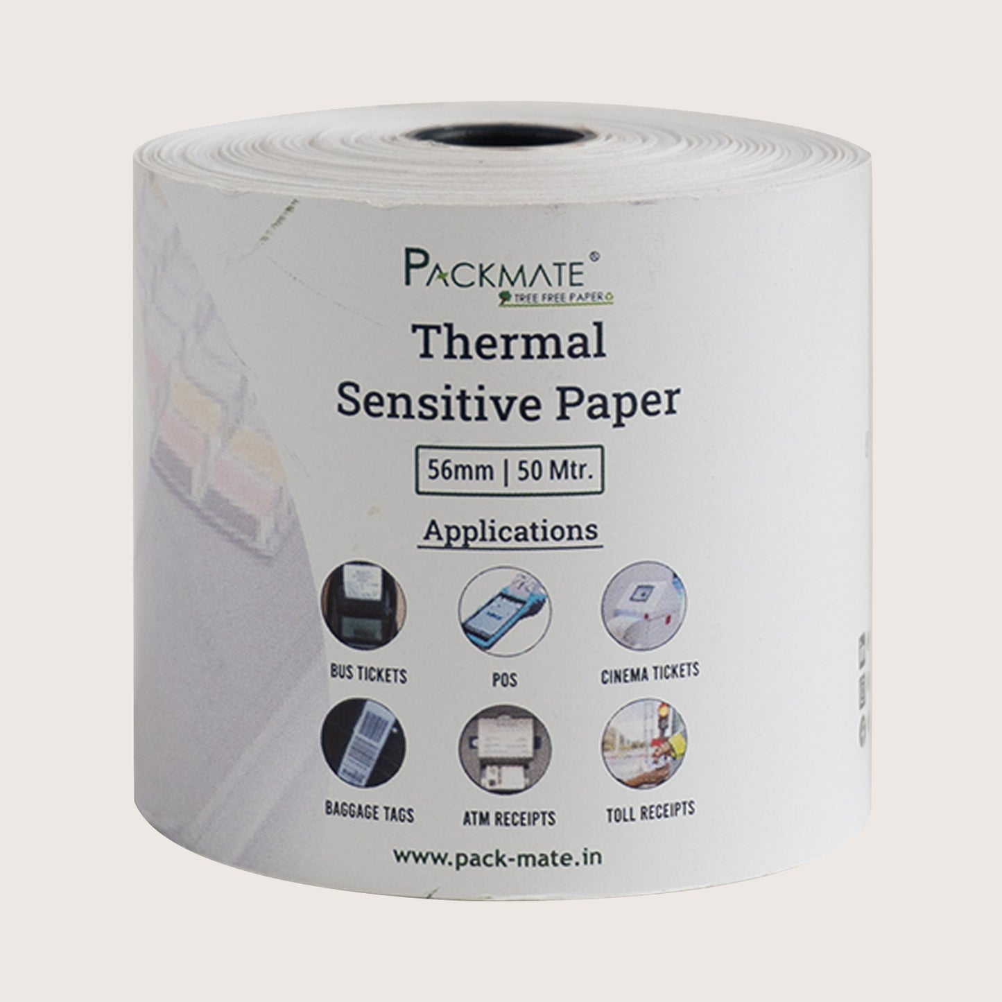 Packmate Thermal paper Roll | 56mm x 50mtr | Pack of 10 Roll