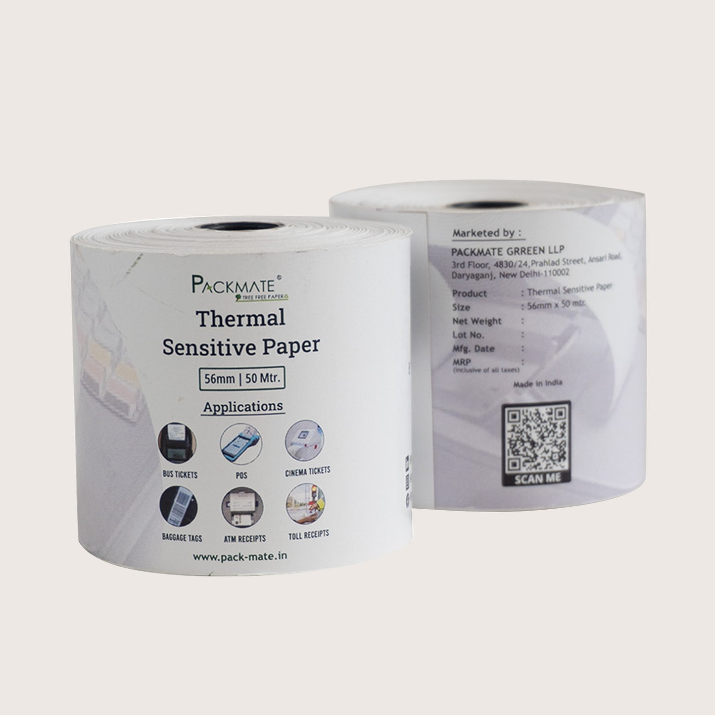 Packmate Thermal paper Roll | 56mm x 50mtr | Pack of 10 Roll