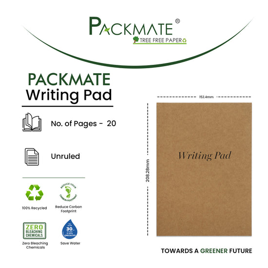 Packmate Writing Pad | Unruled | Pack of 10 | Made from 100% Recycled Paper