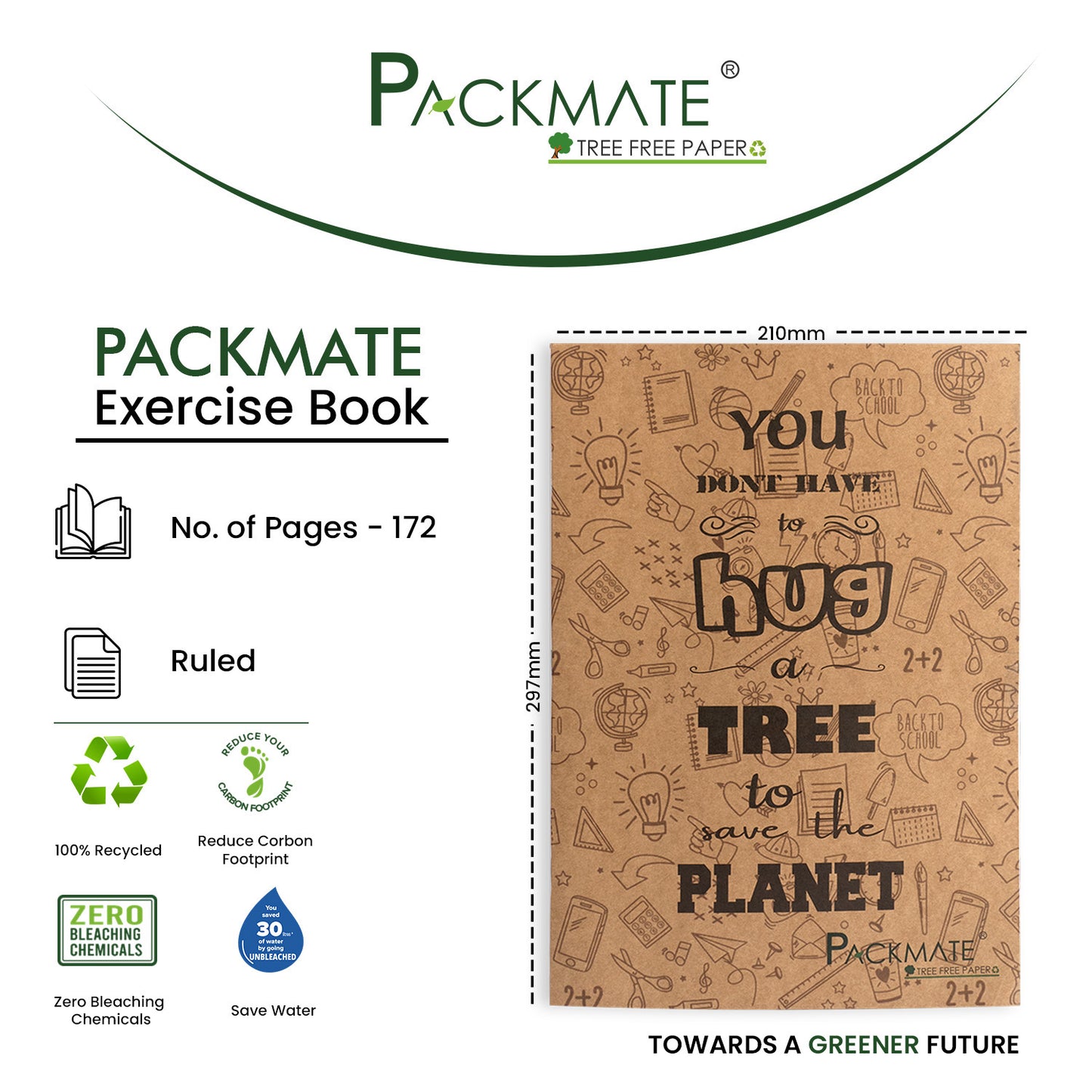 Packmate A4 Exercise Book -  Ruled (Pack of 3)  Made From 100% Recycled Paper