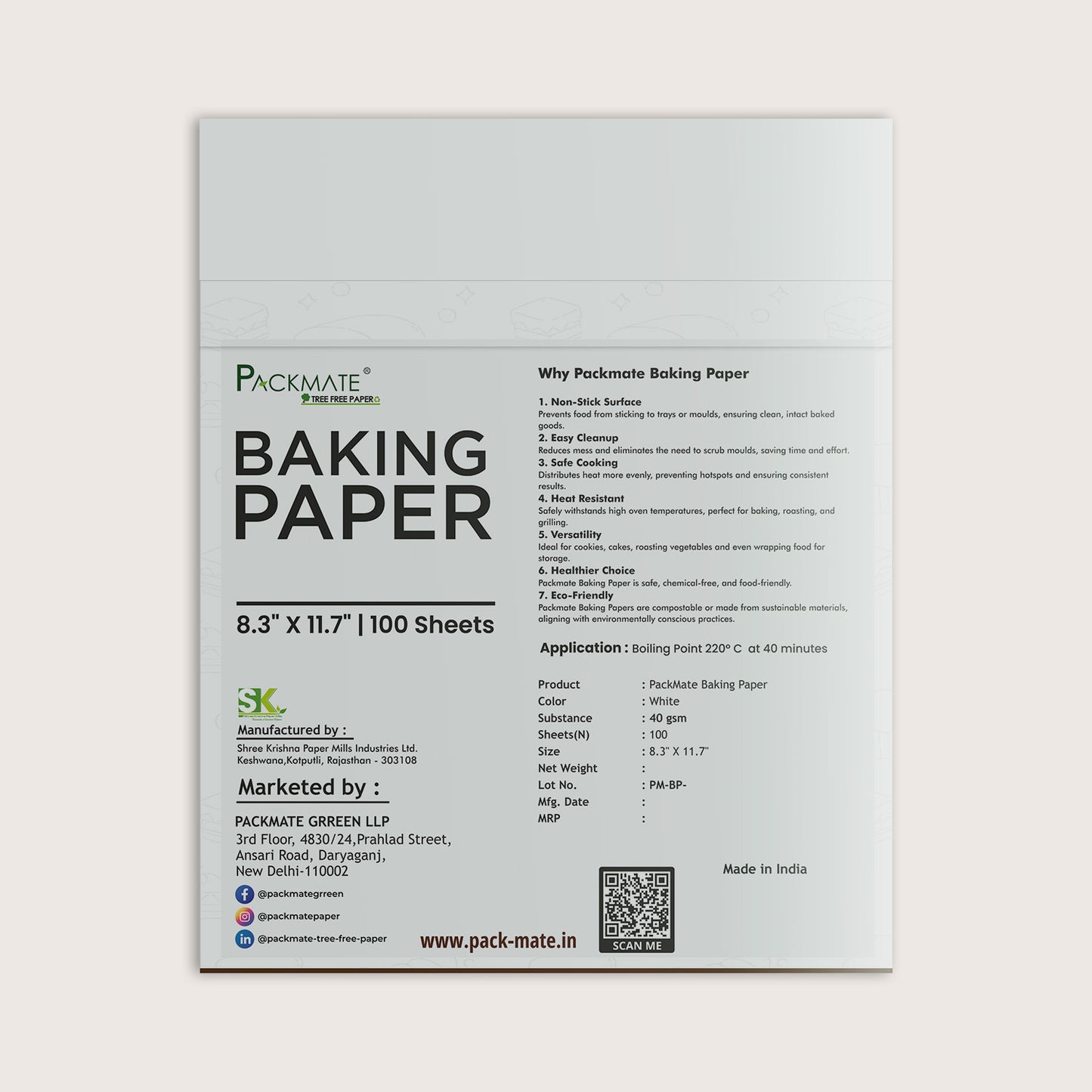 Packmate Baking Paper | 40 GSM | 100 Sheets