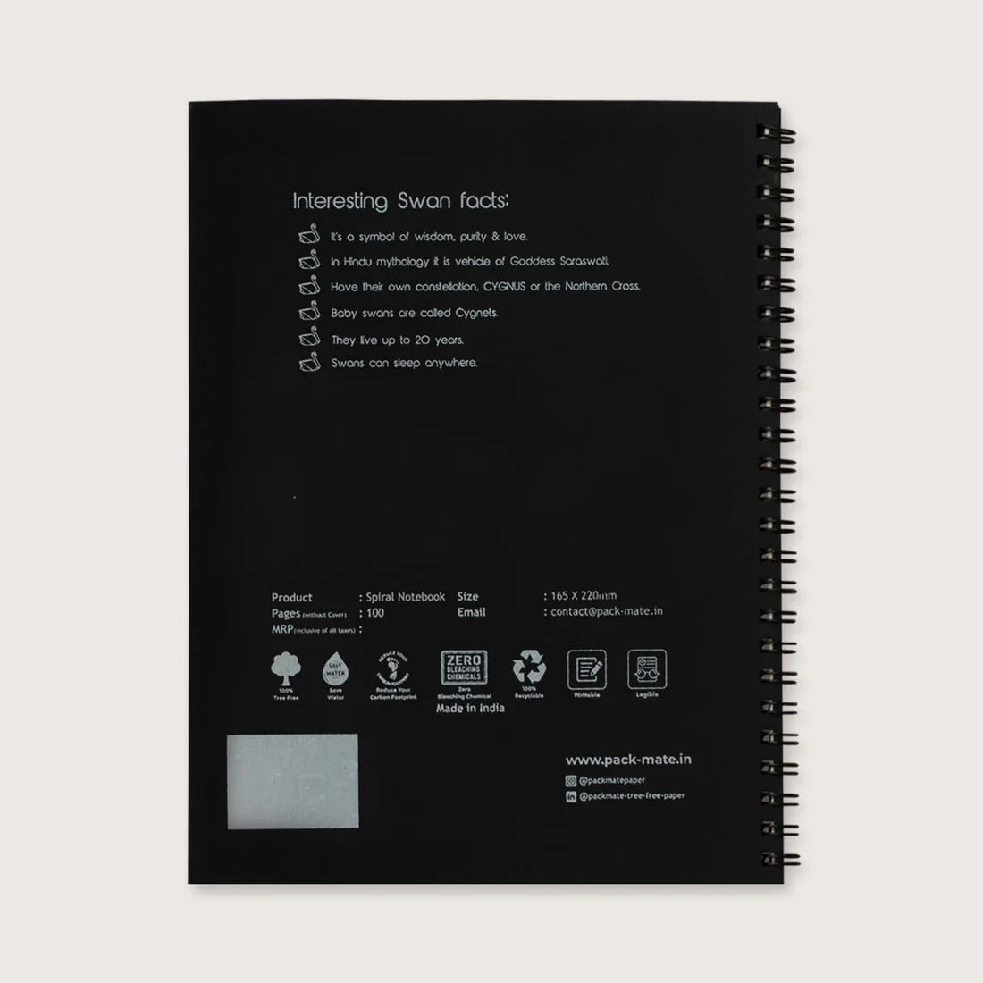 Packmate Black Spiral Notebook - Ruled (Pack of 3)  Made From 100% Recycled Paper