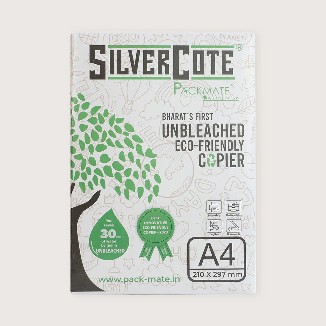 packmate silvercote a4 copier, 500 sheets made from 100% recycled paper