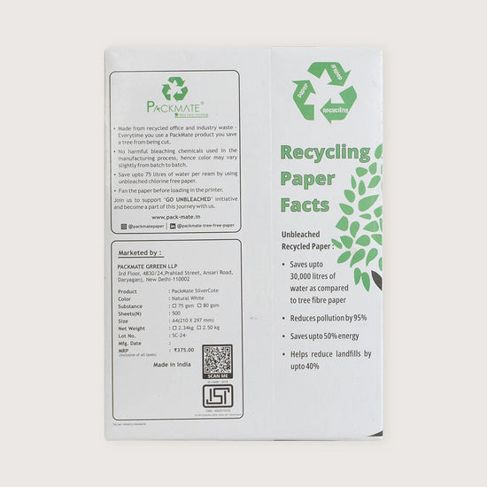 packmate silvercote a4 copier, 500 sheets made from 100% recycled paper