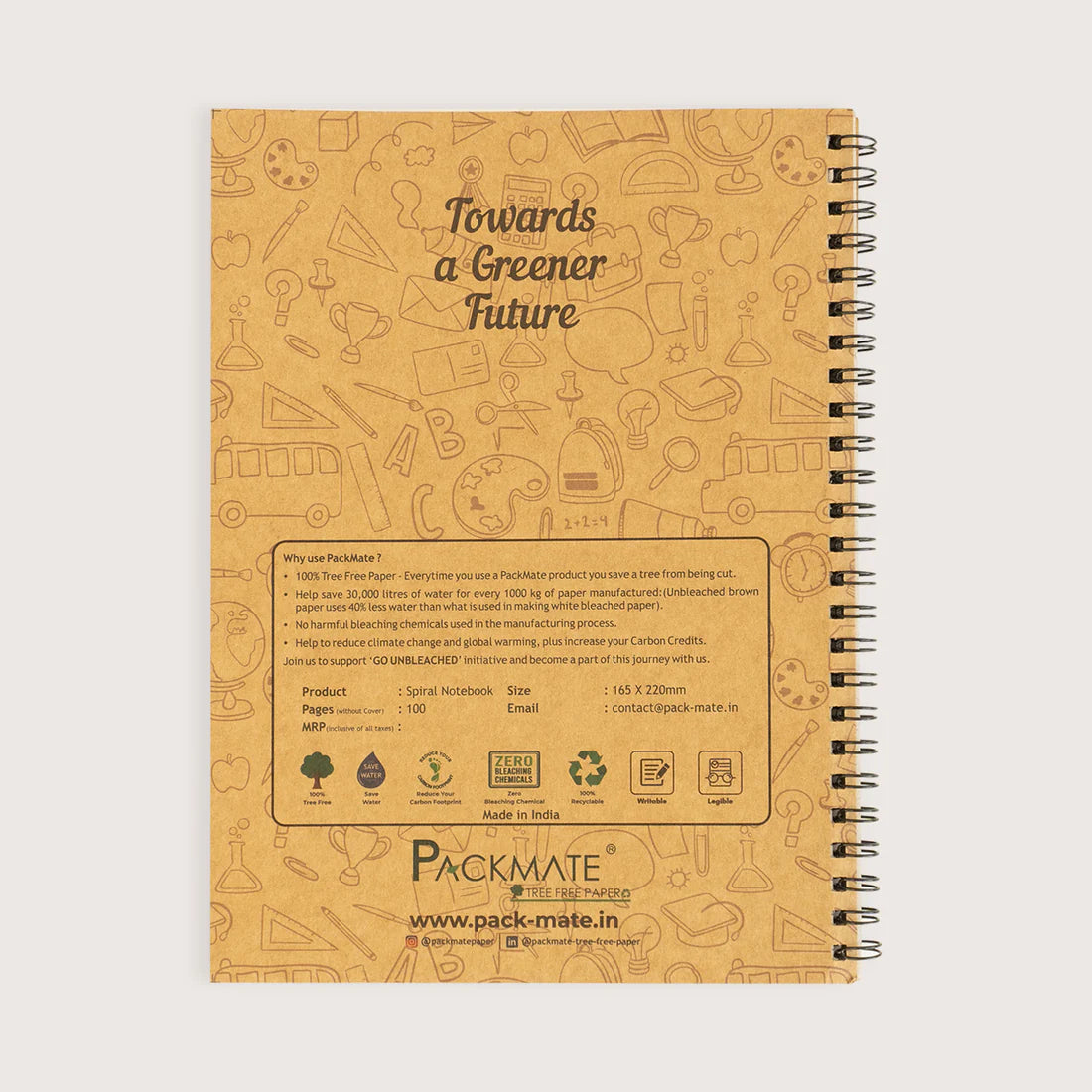 packmate spiral notebook - ruled  (pack of 5)  made from 100% recycled paper
