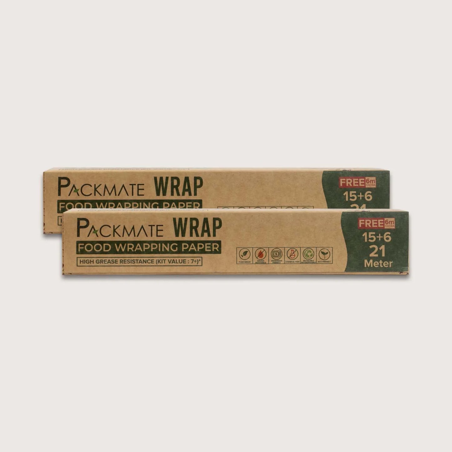 packmate wrap - greaseproof food wraping paper, 21 (15+6) meter roll (pack of 2)