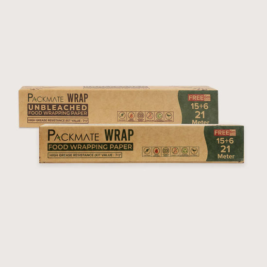 packmate wrap - greaseproof food wraping paper combo (1 brown + 1 white), 21 (15+6) meter roll